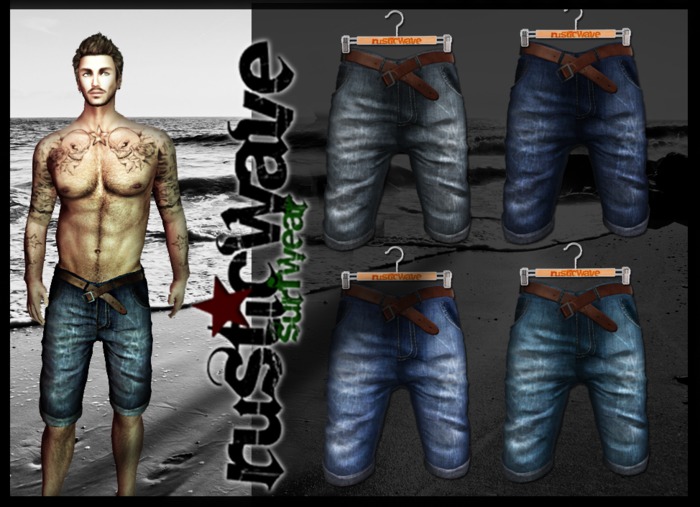 RusticWave * Man Mesh Shorts Jeans Open Belt  FatPack