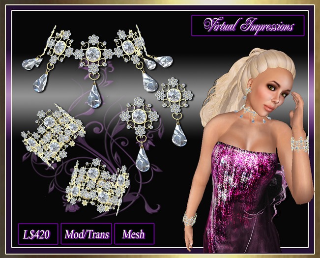 Virginia Mesh Jewelry Set in Gold & Diamonds by Virtual Impressions