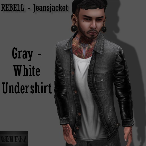 REBELL - Jeansjacket - Gray - White Undershirt