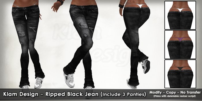 Klam Design - Ripped Black Jean -Include 3 Panties 