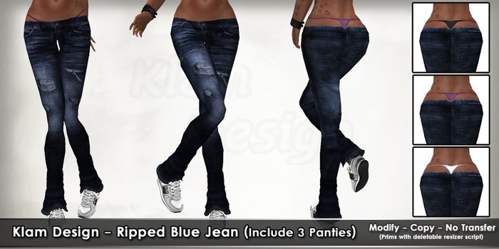 Klam Design - Ripped Blue Jean -Include 3 Panties 