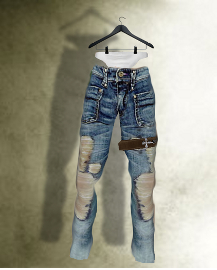 ^^^Blue Jeans Ripped With Belt & String^^