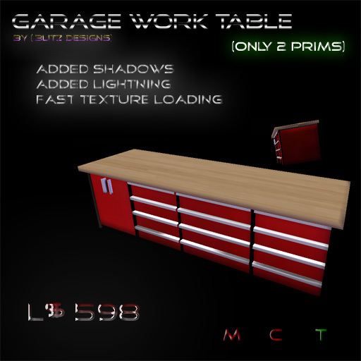 [Bl!tz Designs]Garage Work Table (Sculpted 2 prims)