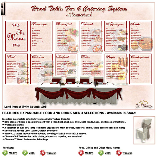 *VRD* Catering - Head Table for 4 - Mesmerised (boxed)