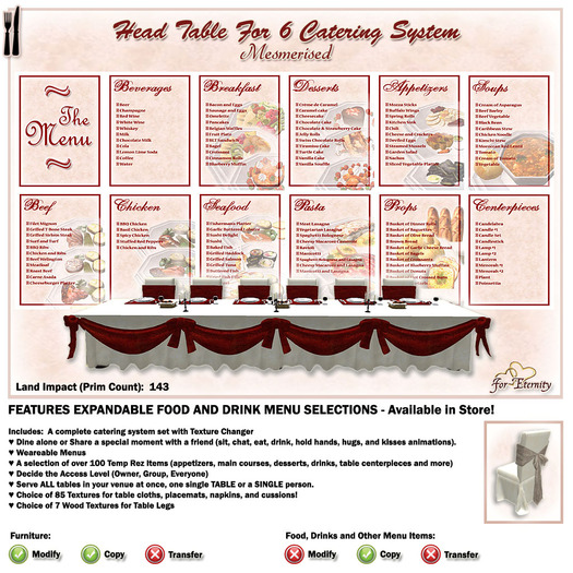 *VRD* Catering - Head Table for 6 - Mesmerised (boxed)