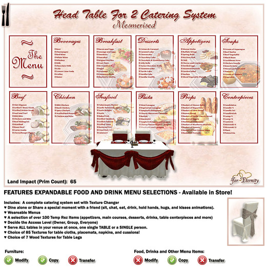 *VRD* Catering - Head Table for 2 - Mesmerised (boxed)