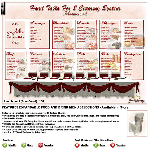 *VRD* Catering - Head Table for 8 - Mesmerised (boxed)