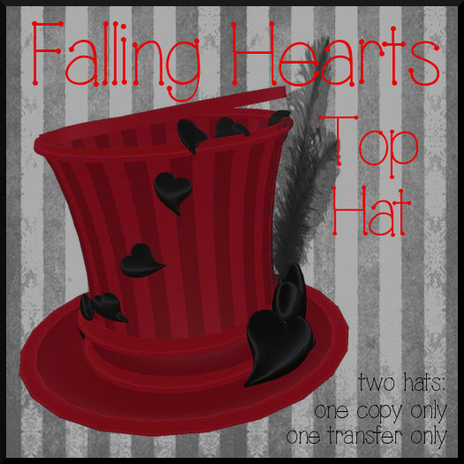 Falling Hearts Top Hats black on red (boxed)