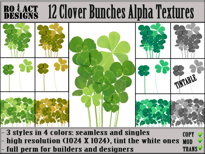 Ro!Act Designs 12 Clover Bunches Alpha Textures