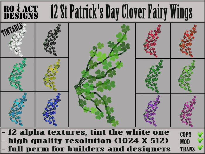 Ro!Act Designs 12 St Patrick's Day Clover Fairy Wings