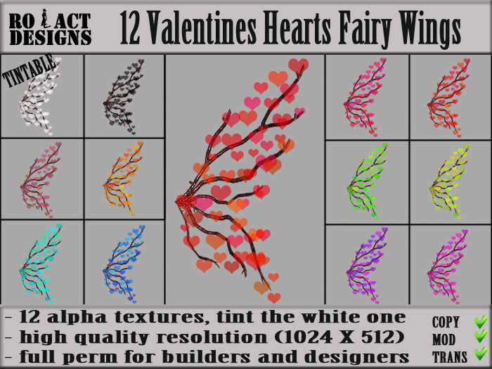 Ro!Act Designs 12 Valentines Hearts Fairy Wings