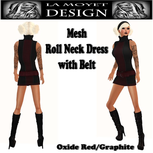 ~LM~Mesh Roll Neck Dress w/Belt [Oxide Red/Graphite]