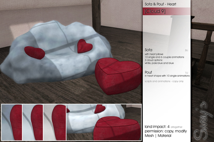 Sway's [cloud 9] Sofa & Pouf - Heart