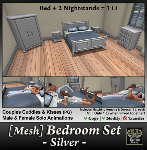 [Mesh] Wood Bedroom Set - Silver : by Dekute Dekore
