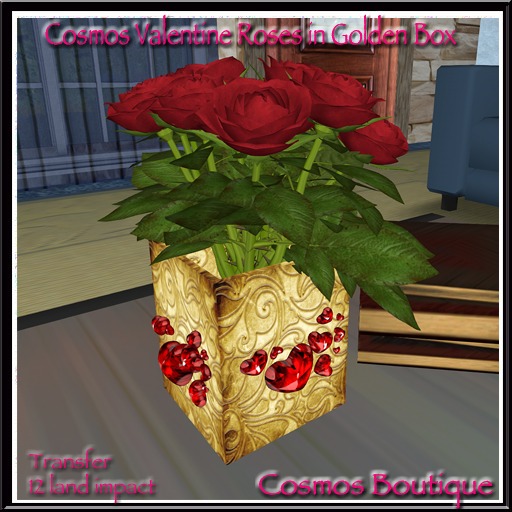 Cosmos Valentine Roses in Golden Box (part mesh) (BOX)