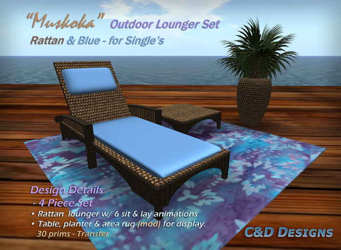 C&D Designs - "Muskoka" - Outdoor Lounger Set - Single 
