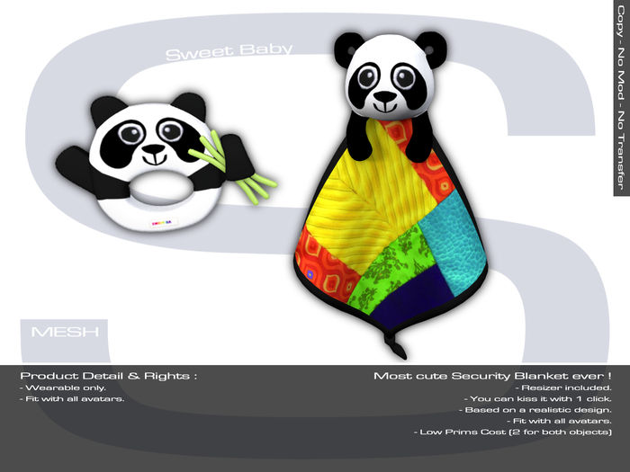 Sweet Baby - Security Blanket & Rattle Panda Mesh