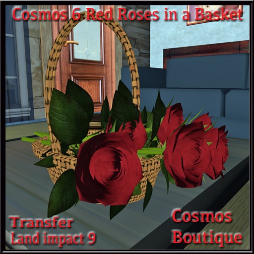 Cosmos 6 Red Roses in a Basket (BOX)