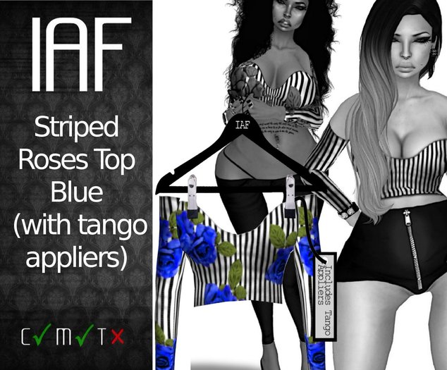 IAF Striped Roses Top Blue (with appliers)