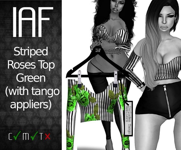 IAF Striped Roses Top Green (with appliers)