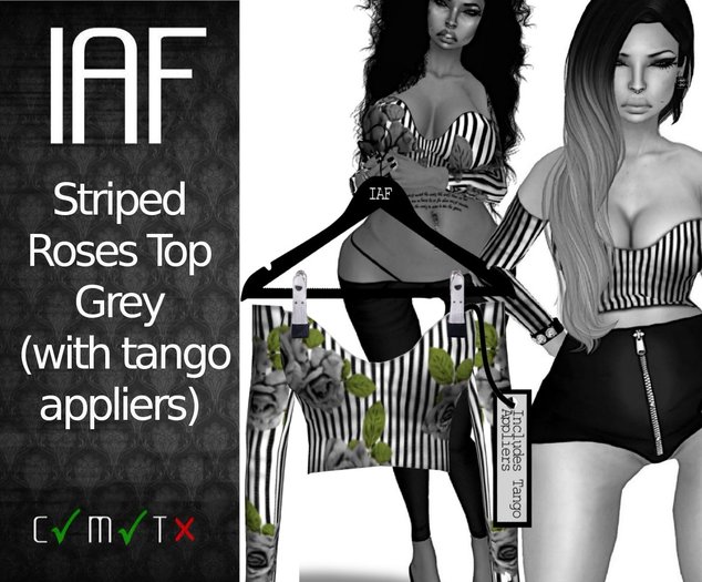 IAF Striped Roses Top Grey (with appliers)
