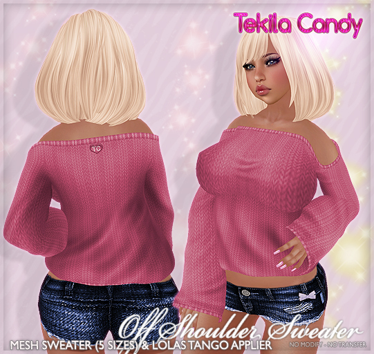 *TC* Off Shoulder Sweater - Deep Rose - MESH + Lolas Tango Applier
