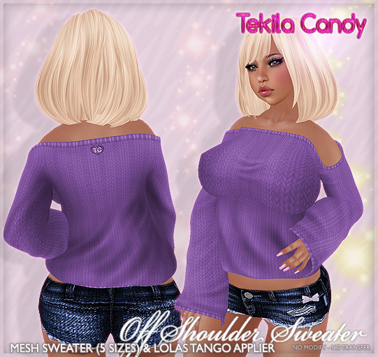 *TC* Off Shoulder Sweater - Deep Purple - MESH + Lolas Tango Applier