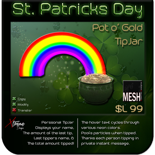 ♣♣♣  St. Patrick’s Day – Pot o' Gold Tipjar ♣♣♣