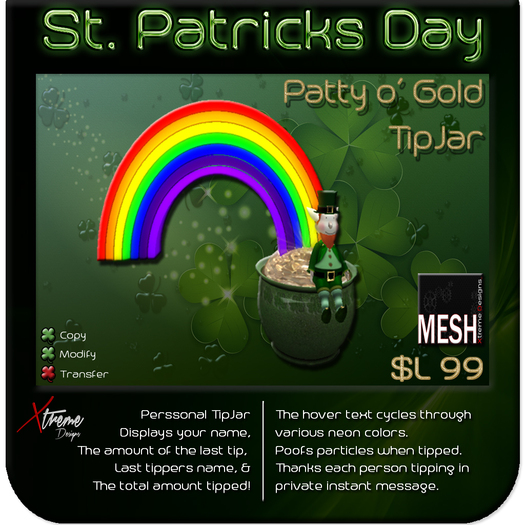 ♣♣♣  St. Patrick’s Day – Patty's Pot o' Gold Tipjar ♣♣♣