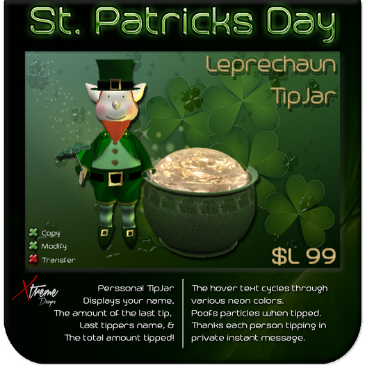 ♣♣♣ St. Patrick’s Day – Leprechaun TipJar ♣♣♣