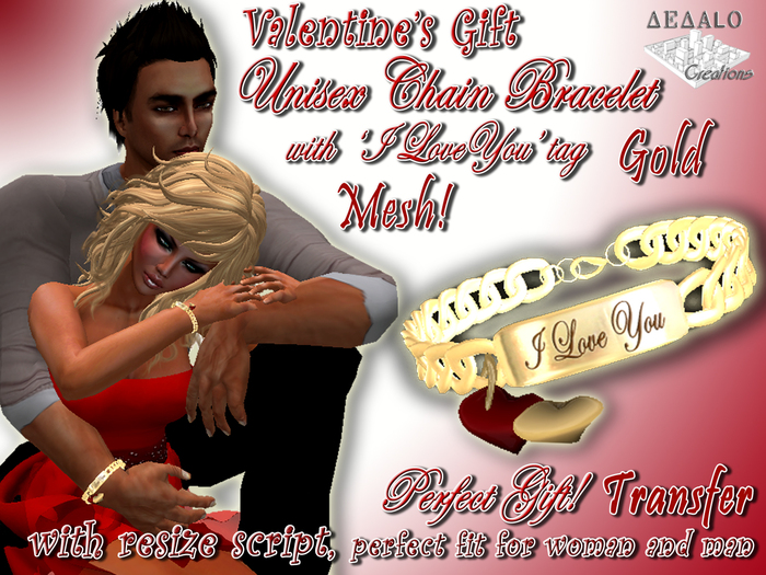 Valentine's Unisex Chain Bracelet Gold - Mesh * Valentine's Day Promo Price *