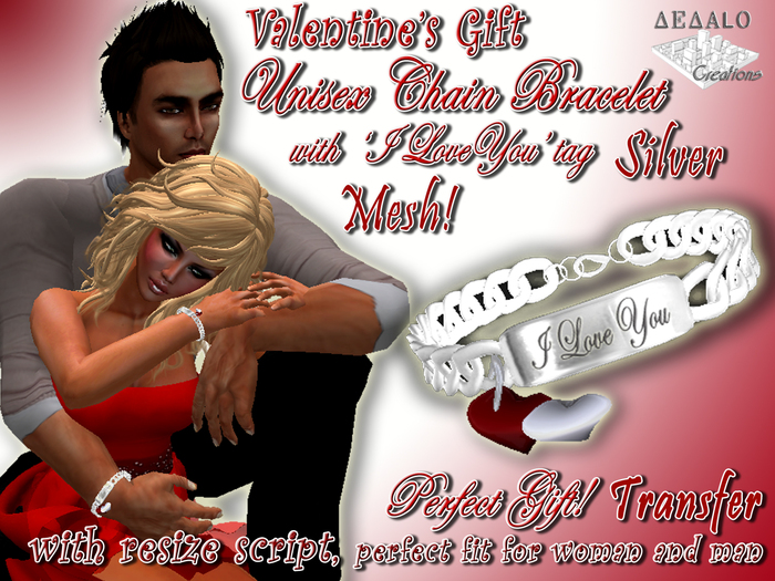 Valentine's Unisex Chain Bracelet Silver - Mesh * Valentine's Day Promo Price *