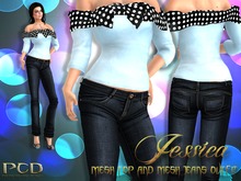 Jessica Off Shoulder Bow Top and Jeans Blue