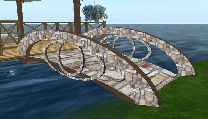 Curved  Stone Bridge/Circle Insignia in Railing