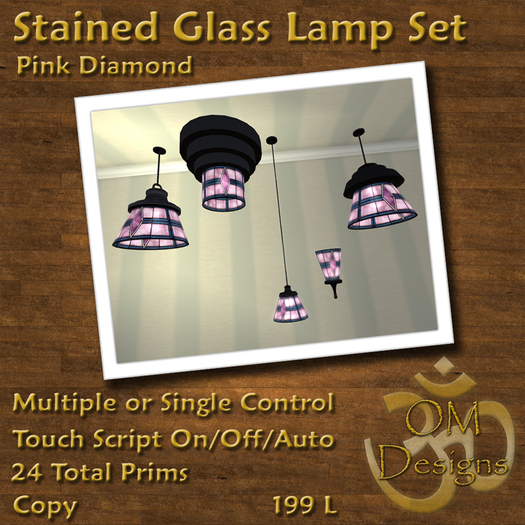 Stained Glass Lamp Set: Pink Diamond - OM Designs