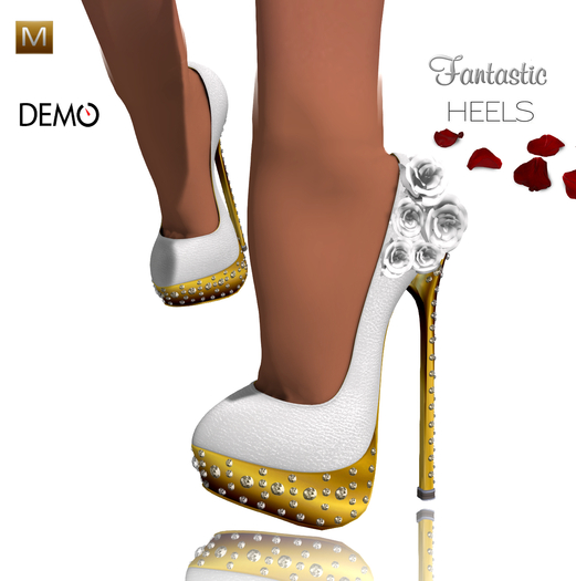 :: Masha :: Fantastic Five Roses Golden Heels / WHITE ROSE-DEMO