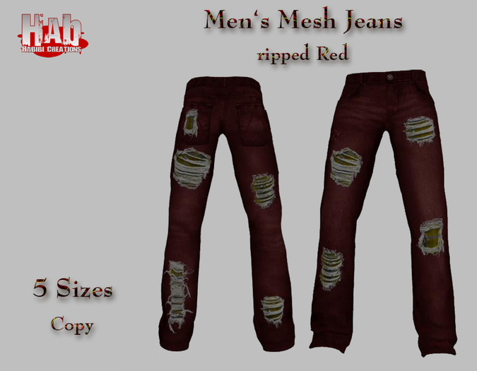 Mesh Men's Jeans ripped Red