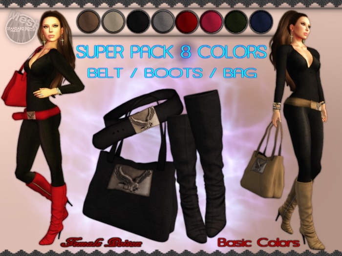 !FP! Super Pack 8 colors - Boots Belt and Bag - Basic Colors