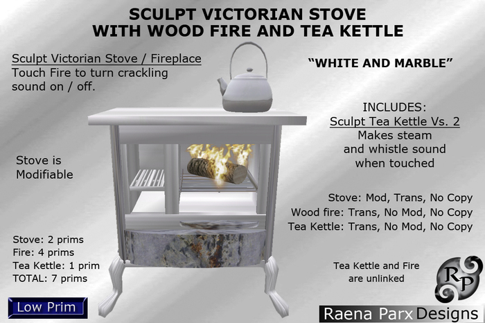 SCULPT VICTORIAN STOVE, FIREPLACE, TEA KETTLE "WHITE AND MARBLE" - *RPD*