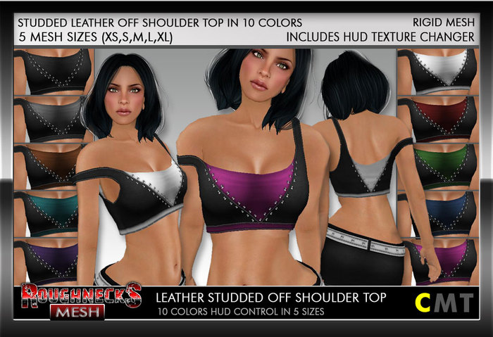RN Ladies Mesh Leather Off Shoulder Top