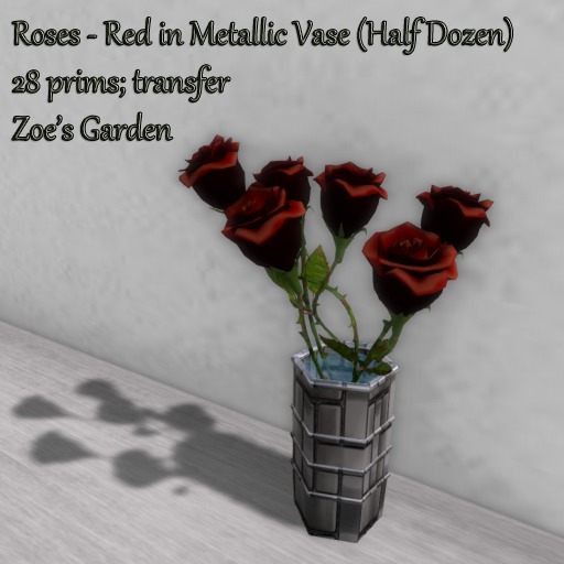 *ZG* Roses - Red in Metallic Vase (1/2 Dozen)