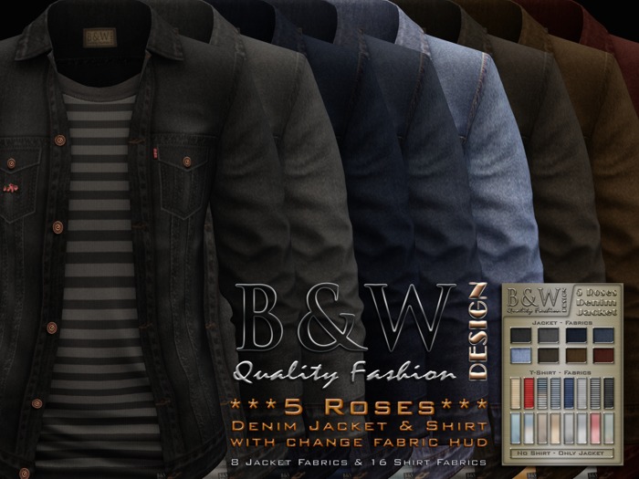 ***bw-015 B&W - 5 Roses Denim Jacket & Shirt
