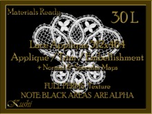 *Kushi* Lace 512x464 Applique / Embellishment / Trim with Alpha Full Perms Materials Ready