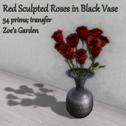 *ZG* Red Sculpted Roses in Black Vase 