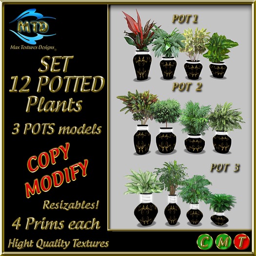 12 POTTED PLANTS - NOIR/OR - BLACK/GOLD