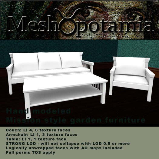 Second Life Marketplace Mission style Garden furniture