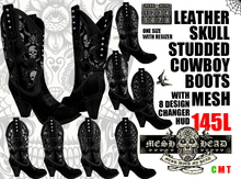 Mesh Head - Ladies Studded Skull Cowboy Boots - Resizer