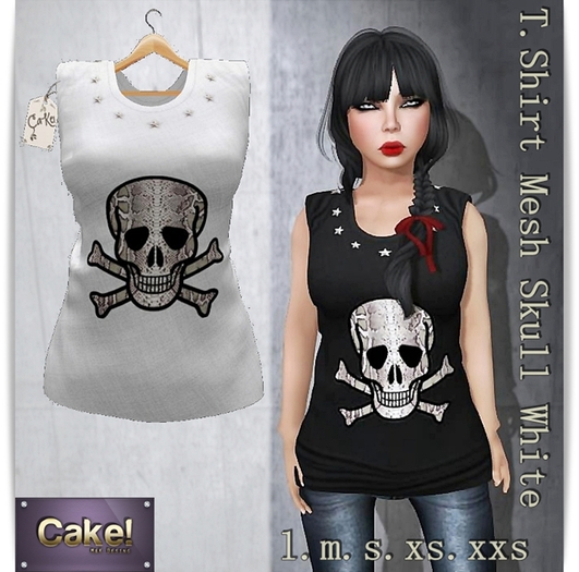 [[>CaKe!<]]T.Shirt White Skull-Mesh