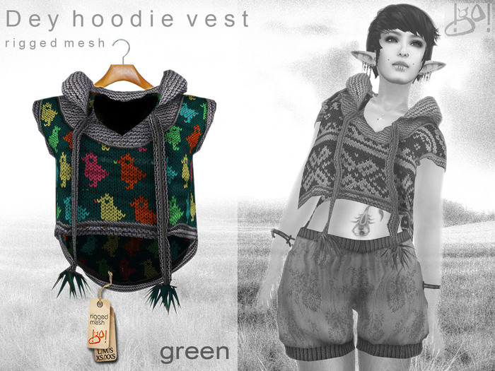 !gO! Dey - hoodie vest -green-