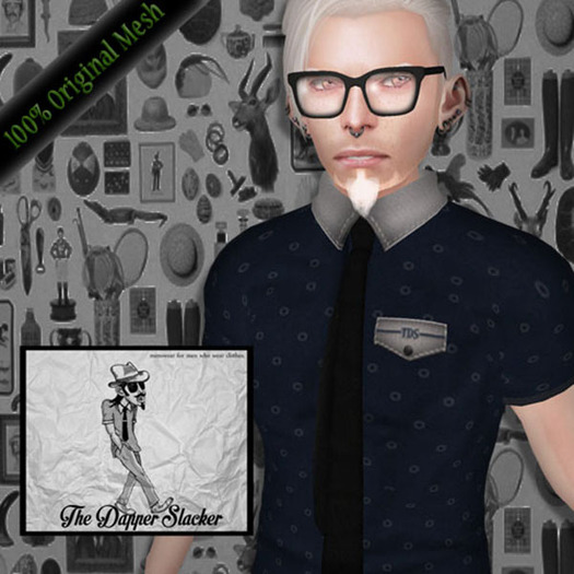 [The Dapper Slacker] Short sleeve shirt/w tie (navy)